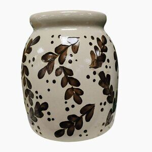 Beaumont Brothers Pottery Crock, Brown Leaves Salt Glaze Stoneware BBP Vintage
